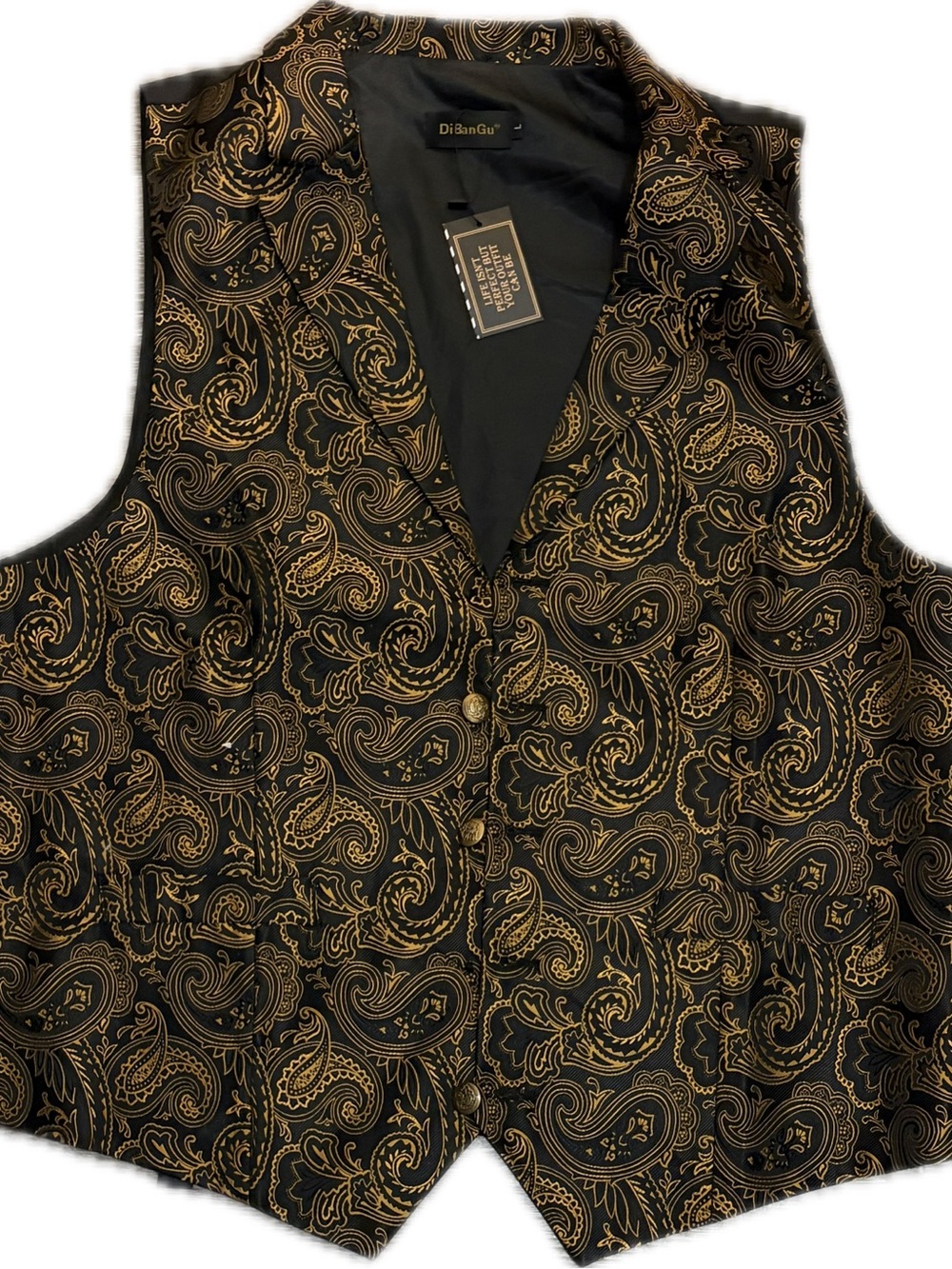 DiBanGu Black & Gold Paisley Vest